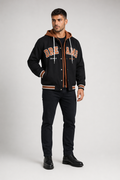 Layered Appearance Men's Baseball Jacket Featuring a Hood Black
