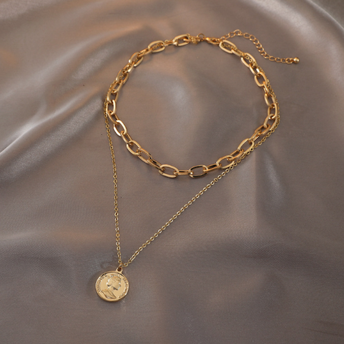 Layered Choker Necklace for Women with Coin Charm: gold layered necklace set, minimal style