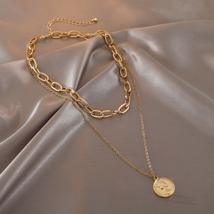 Layered Choker Necklace for Women with Coin Charm: gold layered necklace set, minimal style