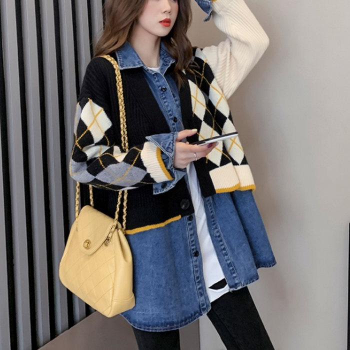 Layered Denim Shirt Dress for Women: Achieve the Perfect Look: navy blue, red cardigan sweater, preppy style
