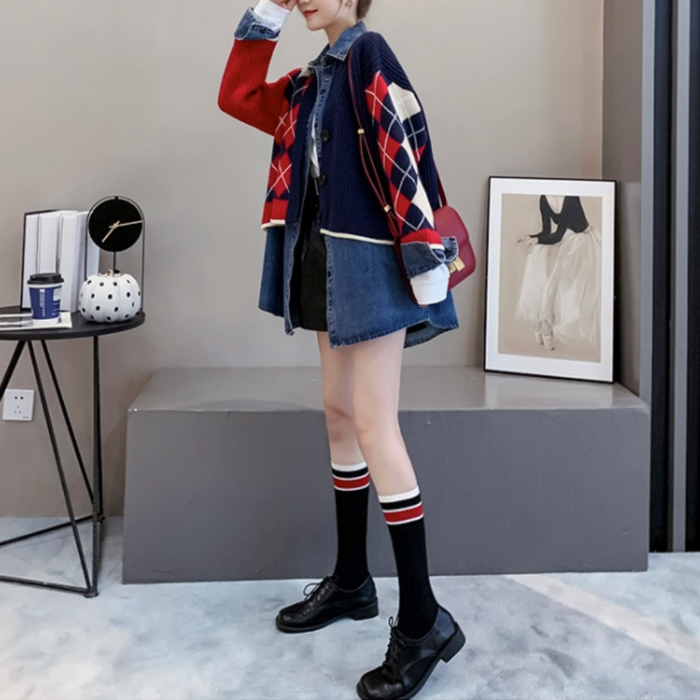 Layered Denim Shirt Dress for Women: Achieve the Perfect Look: navy blue, red cardigan sweater, preppy style