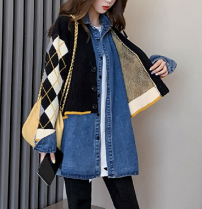 Layered Denim Shirt Dress for Women: Achieve the Perfect Look: navy blue, red cardigan sweater, preppy style