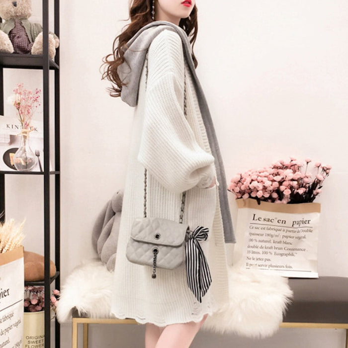 Layered Hooded Cardigan for Women, Redefining Fashion: dusty pink, gray hooded knit cardigan, casual, cozy, feminine style