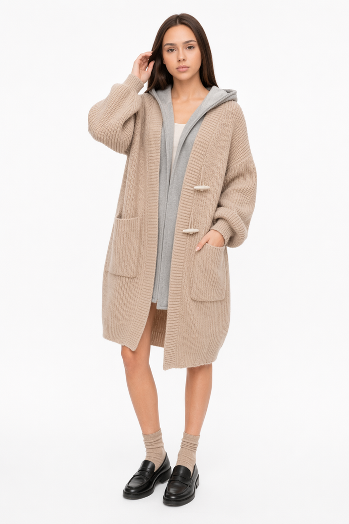 Layered Hooded Cardigan for Women - Redefining Fashion Khaki