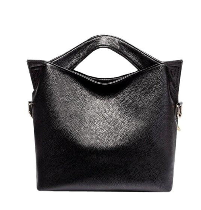 Leather Shoulder Bag with a Stylish Top Handle: brown, dark brown handbag, minimal style