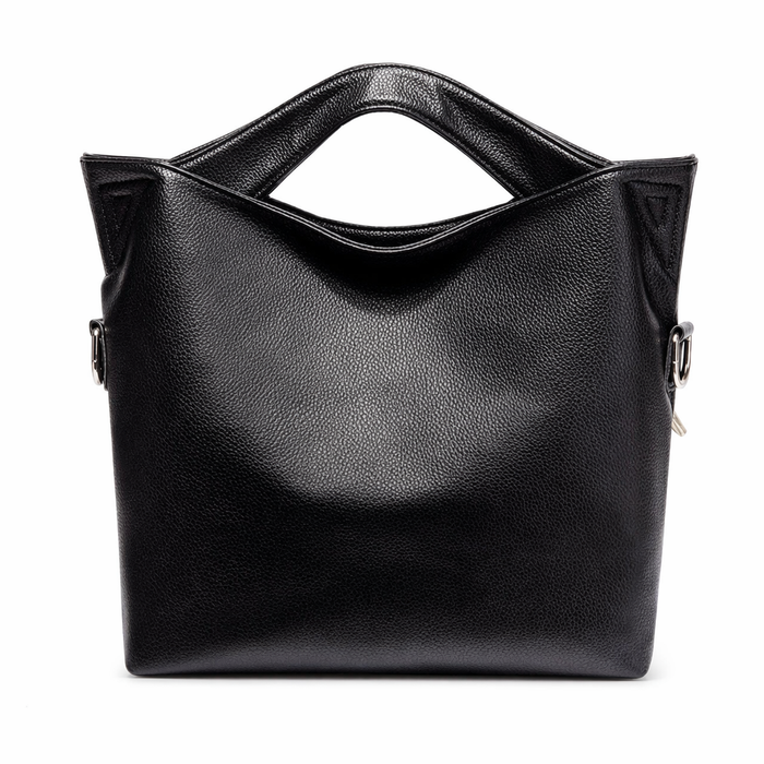 Leather Shoulder Bag with a Stylish Top Handle Black