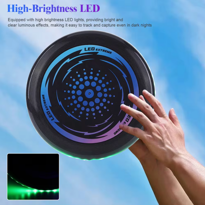 LED Flying Disc with Rechargeable Battery: black, blue flying disc, sporty graphic style