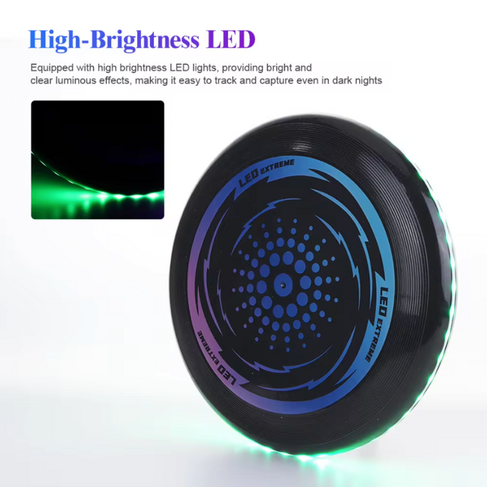 LED Flying Disc with Rechargeable Battery: black, blue flying disc, sporty graphic style