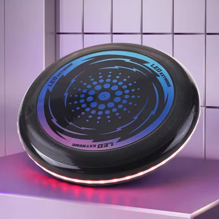 LED Flying Disc with Rechargeable Battery: black, blue flying disc, sporty graphic style