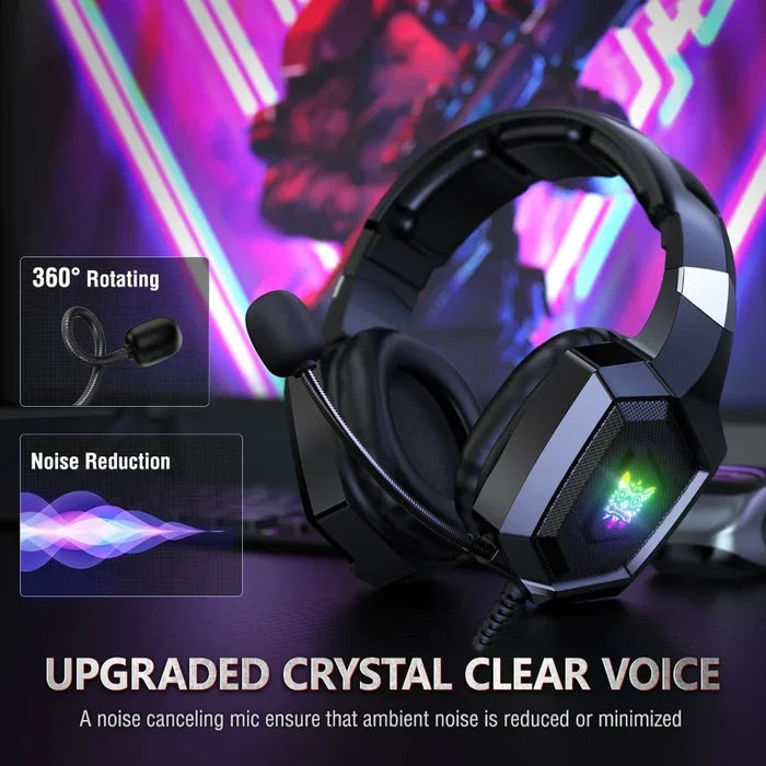 LED Gaming Headset K8, Revised: black, dark gray over-ear gaming headset with boom microphone, futuristic gaming style