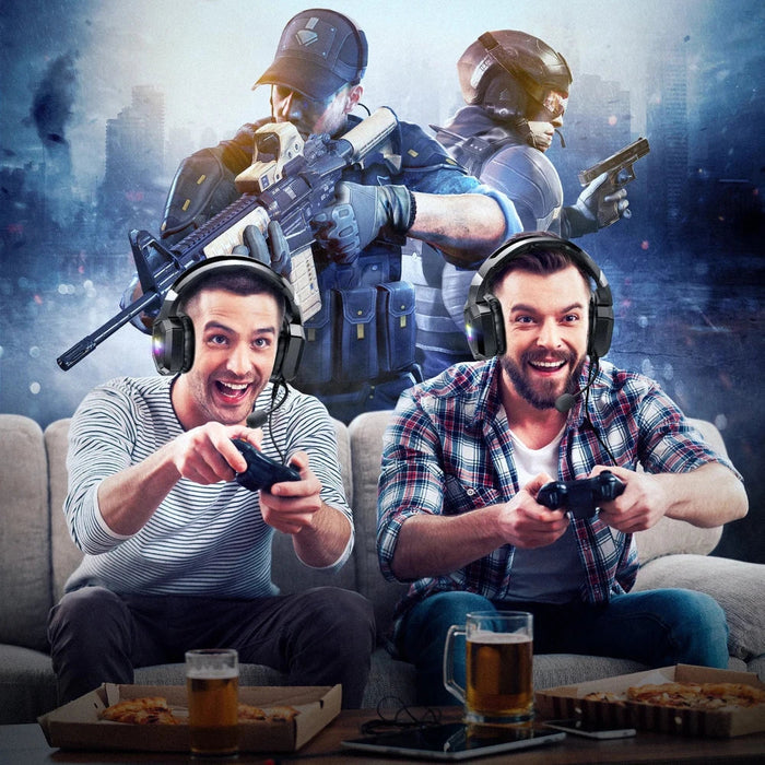 LED Gaming Headset K8, Revised: black, dark gray over-ear gaming headset with boom microphone, futuristic gaming style