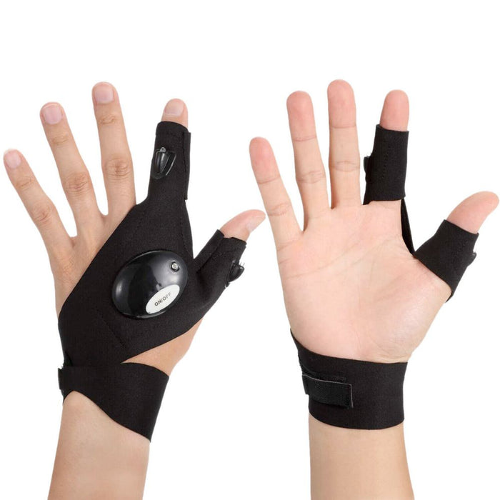 LED Multipurpose Flashlight Gloves: black, white fingerless LED flashlight gloves, functional outdoor gear style