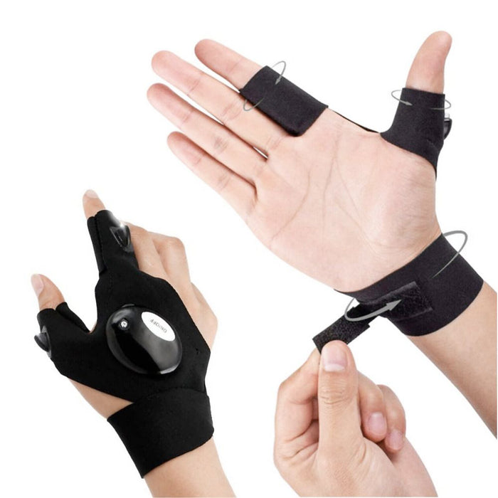 LED Multipurpose Flashlight Gloves: black, white fingerless LED flashlight gloves, functional outdoor gear style