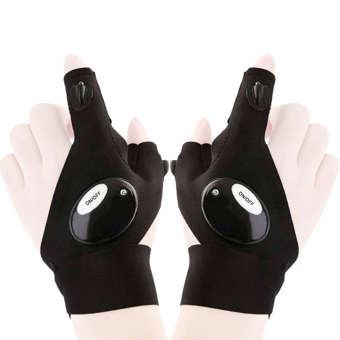LED Multipurpose Flashlight Gloves: black, white fingerless LED flashlight gloves, functional outdoor gear style