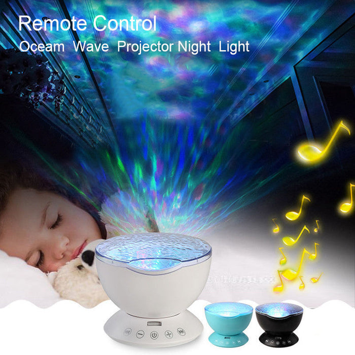 LED Ocean Wave Projector Speaker with Remote Control, High-Quality: white, blue ocean wave projector night light, modern deco