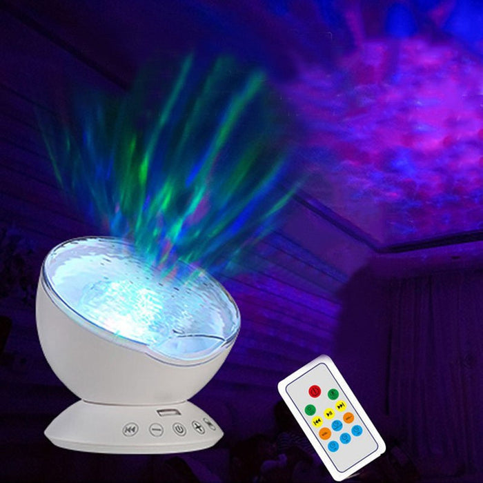 LED Ocean Wave Projector Speaker with Remote Control, High-Quality: white, blue ocean wave projector night light, modern deco