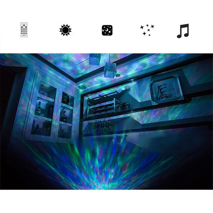 LED Ocean Wave Projector Speaker with Remote Control, High-Quality: white, blue ocean wave projector night light, modern deco