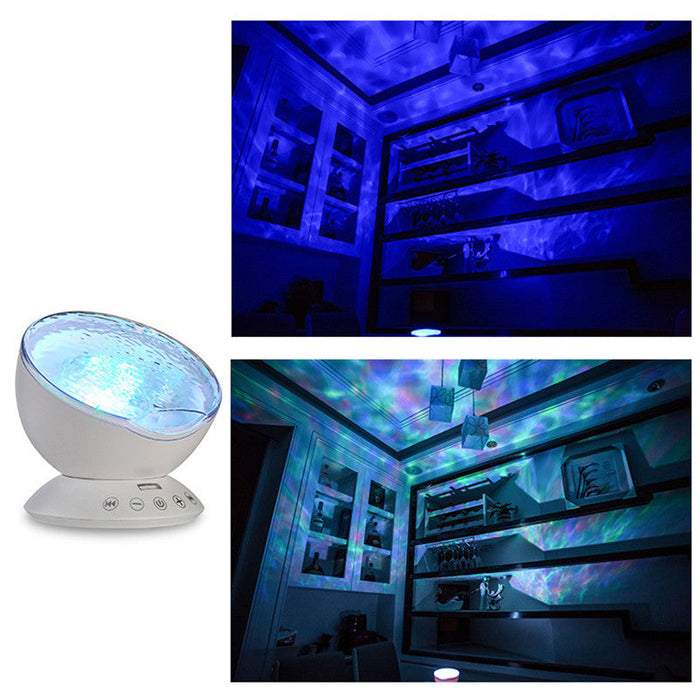 LED Ocean Wave Projector Speaker with Remote Control, High-Quality: white, blue ocean wave projector night light, modern deco