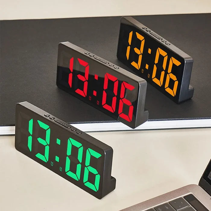 LED Temperature Schedule Reminder Clock: black, gray digital alarm clocks, minimal modern style