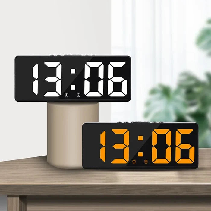 LED Temperature Schedule Reminder Clock: black, gray digital alarm clocks, minimal modern style