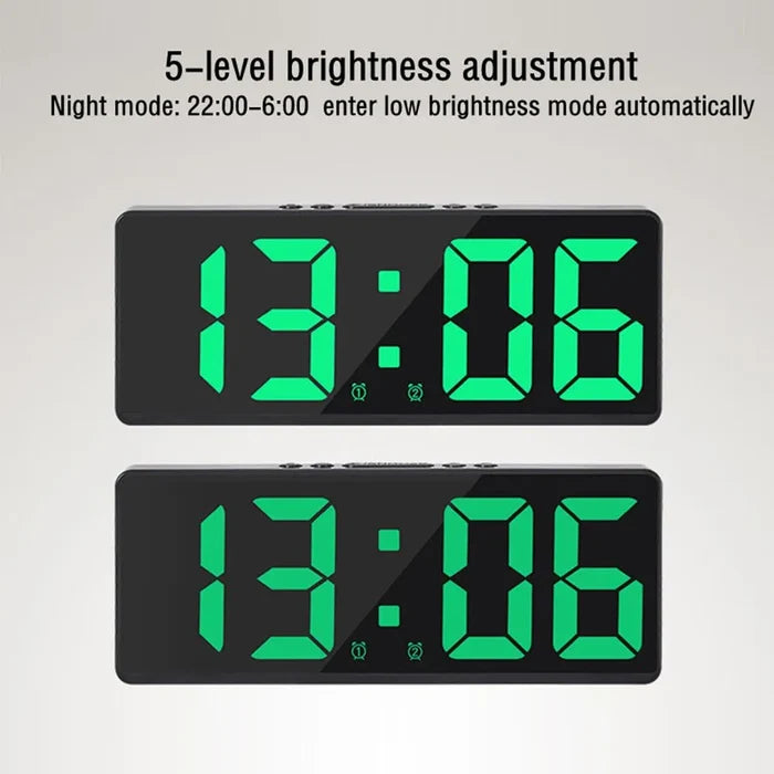 LED Temperature Schedule Reminder Clock: black, gray digital alarm clocks, minimal modern style