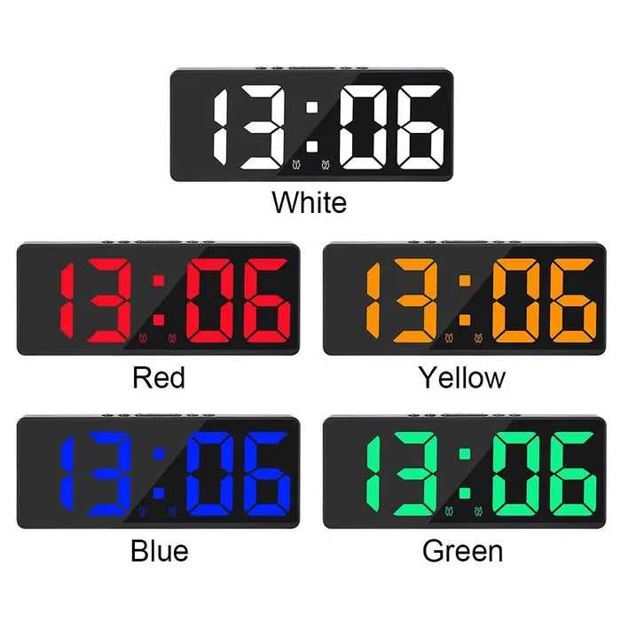 LED Temperature Schedule Reminder Clock: black, gray digital alarm clocks, minimal modern style