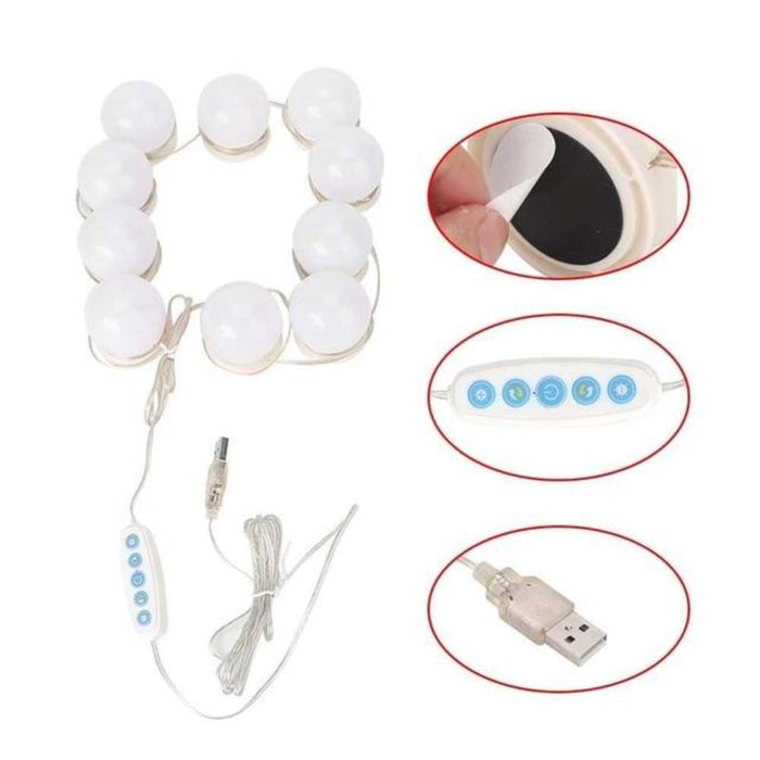 LED Vanity Table with Adjustable Brightness Lights, Set of 10 Bulbs: white, pink LED vanity mirror light strip, minimal vanit