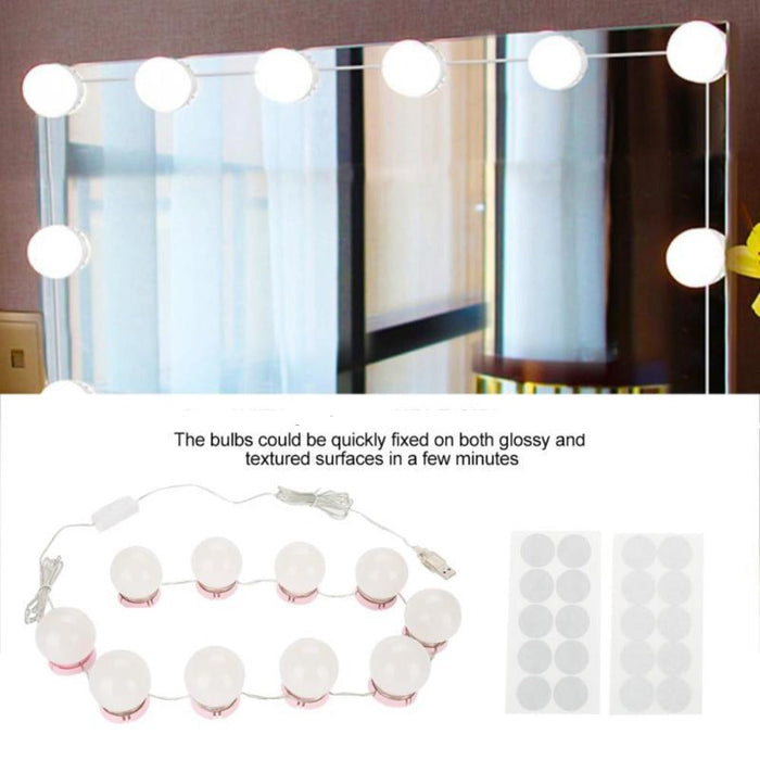 LED Vanity Table with Adjustable Brightness Lights, Set of 10 Bulbs: white, pink LED vanity mirror light strip, minimal vanit