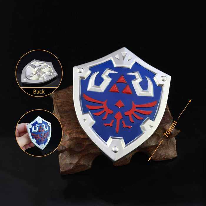 Legend of Zelda Hylian Shield Metal Models: blue, silver bird crest with triangular symbols, fantasy game-inspired crest styl