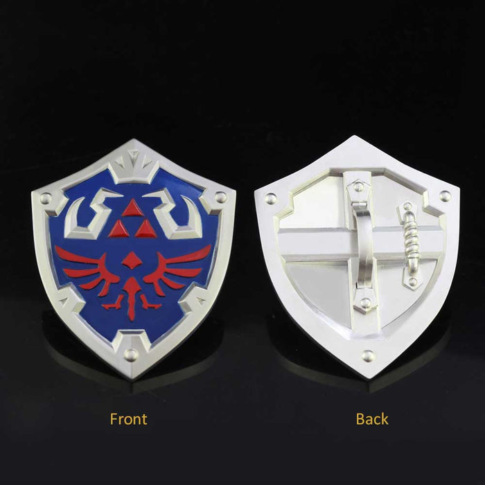 Legend of Zelda Hylian Shield Metal Models: blue, silver bird crest with triangular symbols, fantasy game-inspired crest styl
