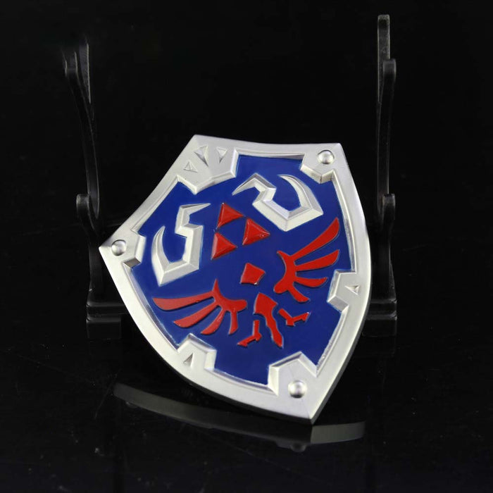 Legend of Zelda Hylian Shield Metal Models: blue, silver bird crest with triangular symbols, fantasy game-inspired crest styl