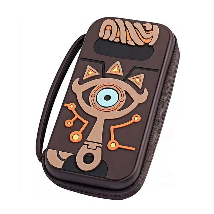 Legend of Zelda Switch Case with Sheikah Slate Design: blue, black abstract robot/cyclops graphic, cartoon style