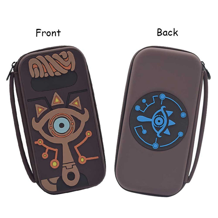 Legend of Zelda Switch Case with Sheikah Slate Design: blue, black abstract robot/cyclops graphic, cartoon style