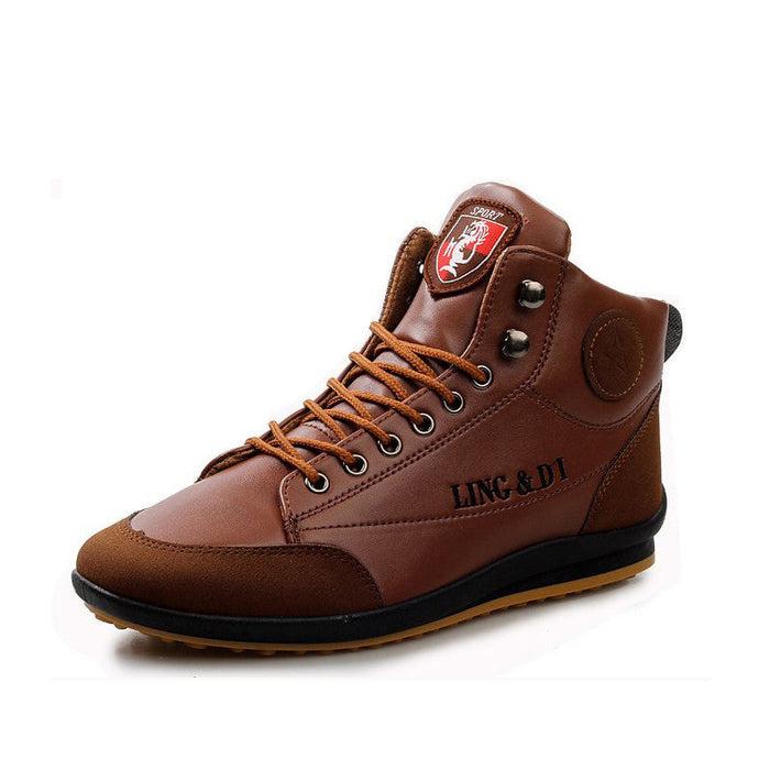 Leisure Men's Lace-Up Sneaker Boots: brown, dark brown high-top lace-up shoe, casual sneaker/boot hybrid style