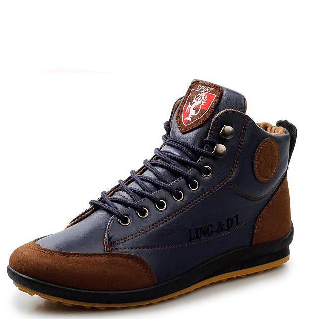 Leisure Men's Lace-Up Sneaker Boots: brown, dark brown high-top lace-up shoe, casual sneaker/boot hybrid style