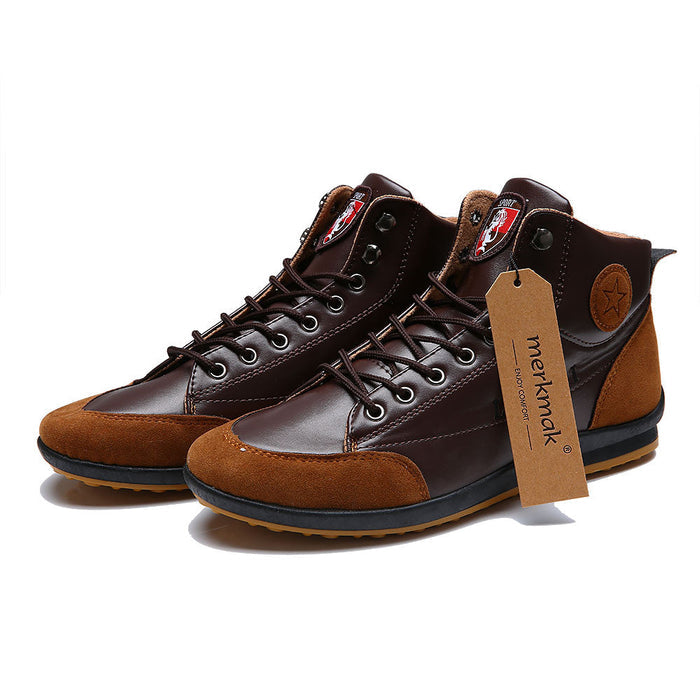 Leisure Men's Lace-Up Sneaker Boots: brown, dark brown high-top lace-up shoe, casual sneaker/boot hybrid style