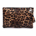 Leopard Pattern Faux Leather Women's Envelope Clutch Brown