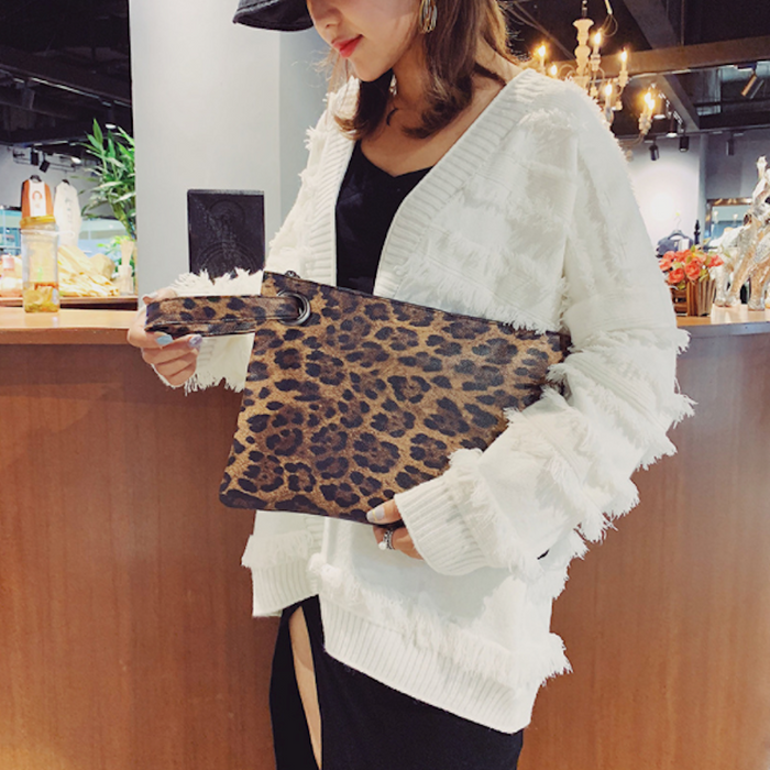 Leopard Pattern Faux Leather Women's Envelope Clutch: brown, black clutch bag, animal print style