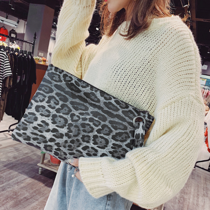 Leopard Pattern Faux Leather Women's Envelope Clutch: brown, black clutch bag, animal print style