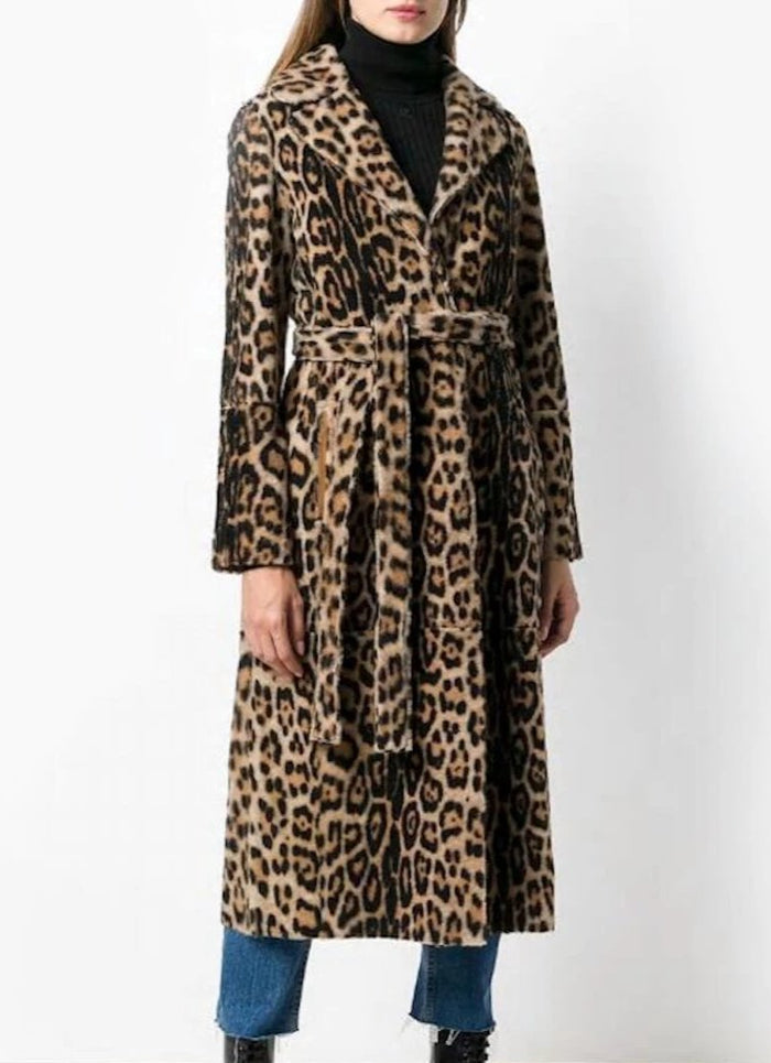 Leopard Print Faux Fur Coat for Women with Cinched Waist: tan, brown leopard print, bold animal-print fashion style