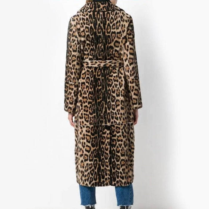 Leopard Print Faux Fur Coat for Women with Cinched Waist: tan, brown leopard print, bold animal-print fashion style