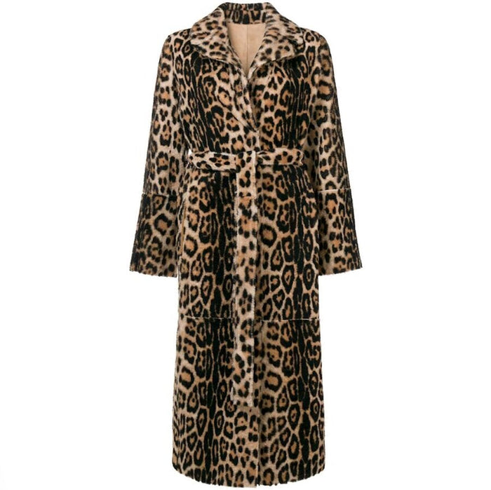 Leopard Print Faux Fur Coat for Women with Cinched Waist: tan, brown leopard print, bold animal-print fashion style