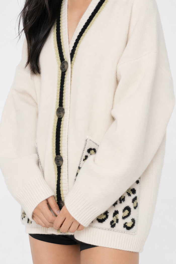 Leopard Print Women's Sweater White