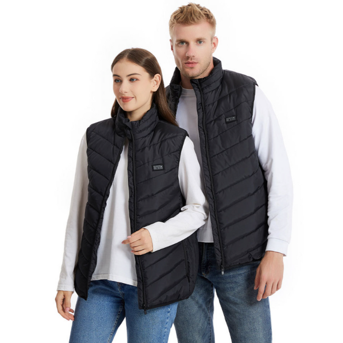 Lightweight 17-Panel Smart Heating Vest with Expanded Heating Area: dark navy blue, orange-red heated puffer vest, minimal sp