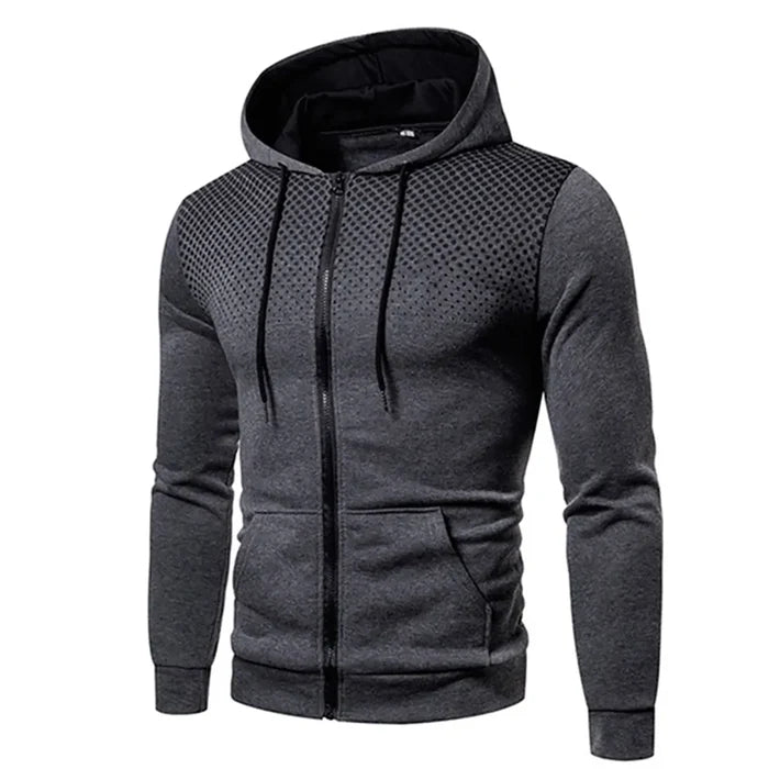 Lightweight Zip-Up Hoodie for Men: dark gray, black zip-up hooded sweatshirt, minimal sporty style
