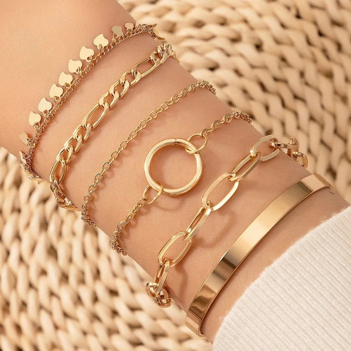 Link Chain Set, Embrace the Boho Vibe: gold, silver-toned accents bracelet set, minimal fashion jewelry style