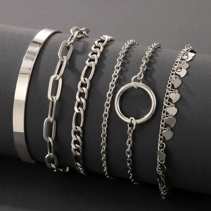 Link Chain Set, Embrace the Boho Vibe: gold, silver-toned accents bracelet set, minimal fashion jewelry style