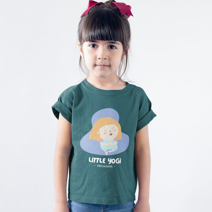 Little Yogi T-Shirt for Girls: navy blue, light blue cartoon child/yogi character