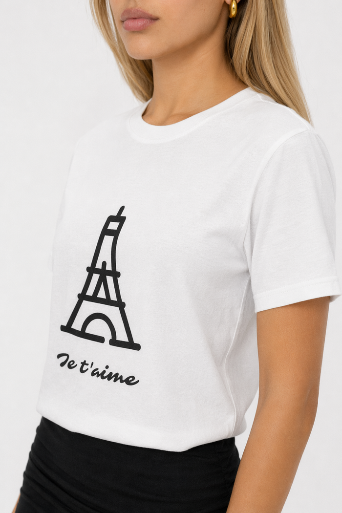 Logo T-Shirt for Women with 'Je T'aime' Message White