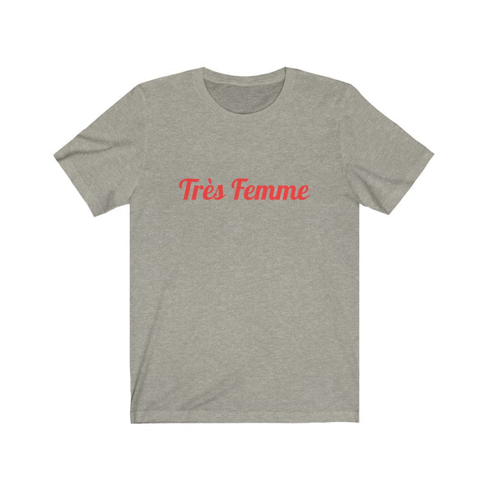 Logo Tee for Women: Tre Femme Edition: white, red T-shirt, minimal graphic casual style